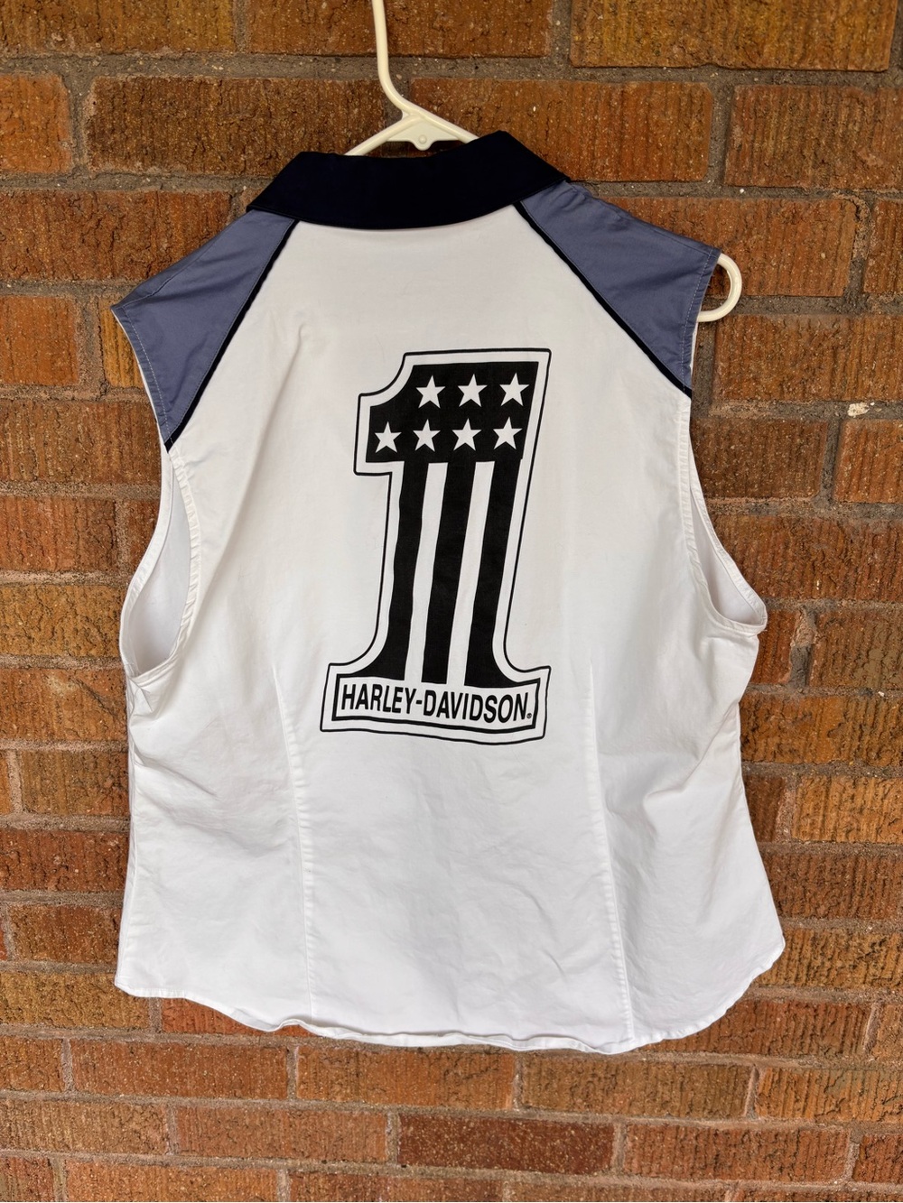 Harley-Davidson Womens Liberty Sleeveless Zip Shirt White Blue Sz 1X Cotton - Picture 6 of 6